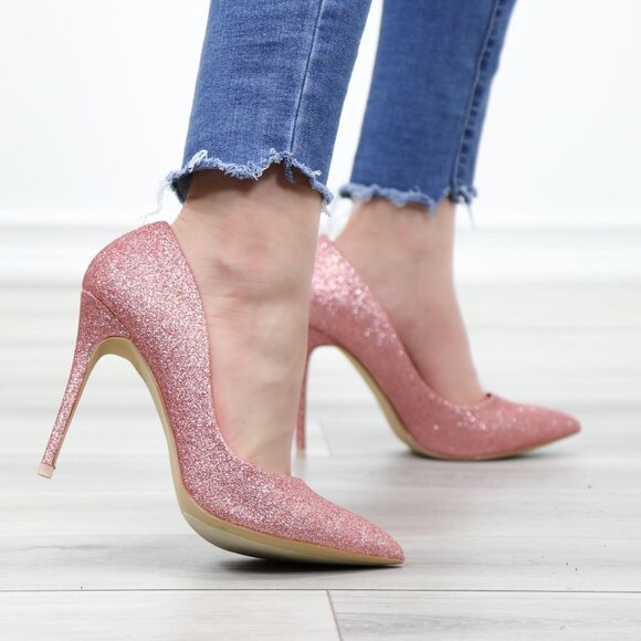 Glitter Pointed Toe High Heel Wedding Party Pumps - Picture 8 of 15